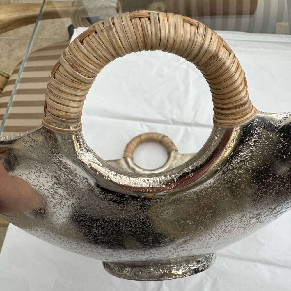 Zodax Mendocino Raw Aluminum Bowl with Rattan Wrapped Handles - Picture 3 of 11
